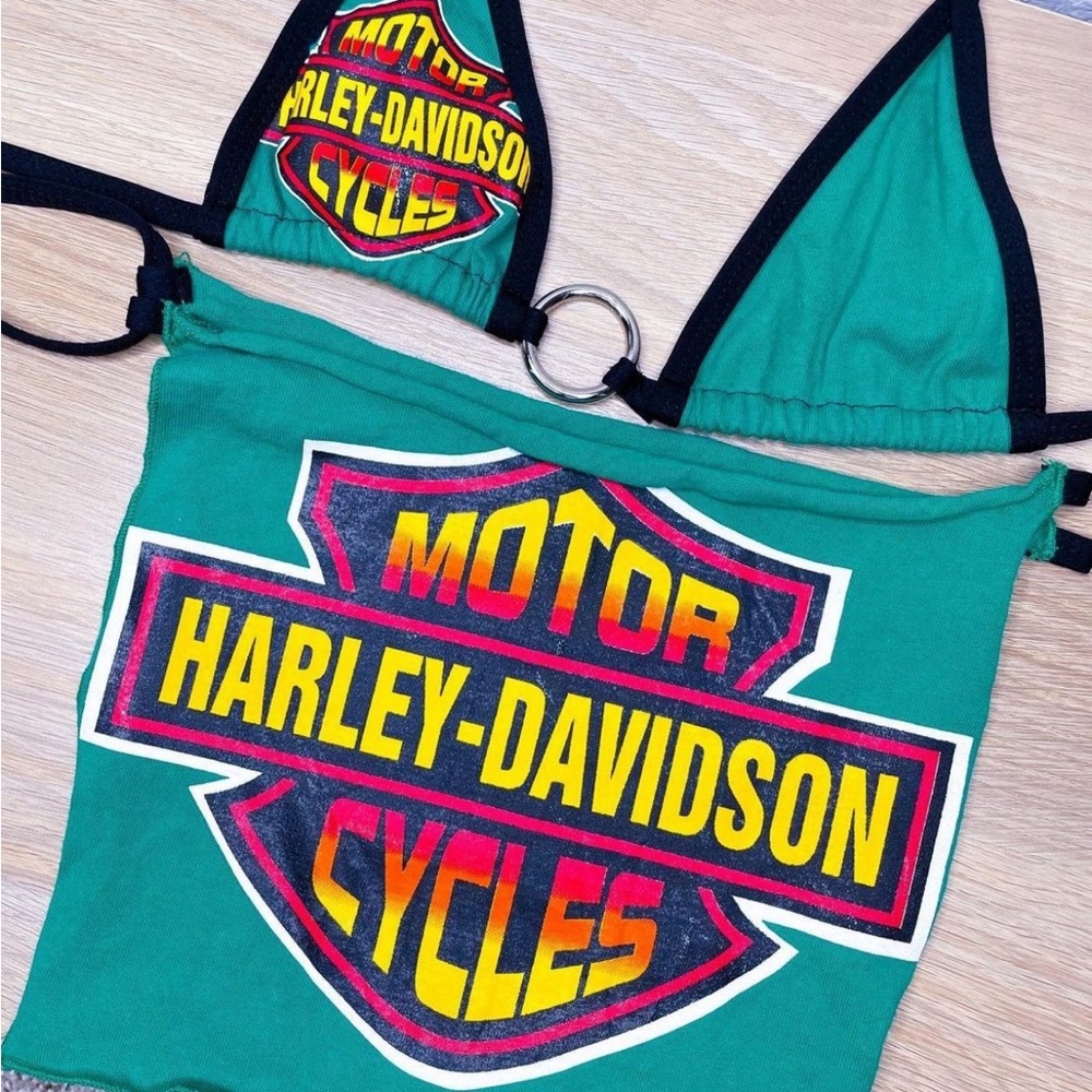 Vintage Upcycled Harley-Davidson Green Bikini Set - Picture 4 of 4